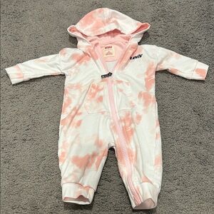 Levi's White and Pink Tie-Dye Hooded Baby One-Piece